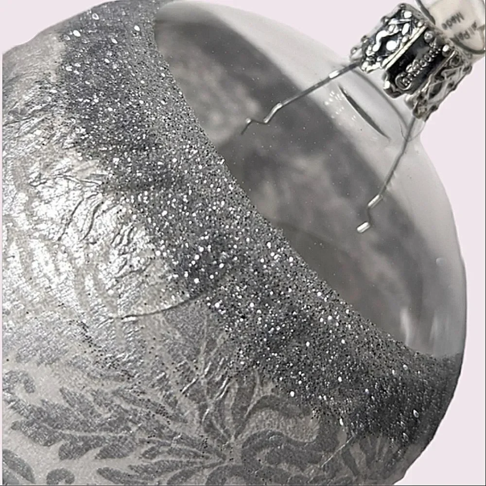 Crate&Barrel Clear Blown Glass Metallic Paper Wrapped Christmas Tree Ornament